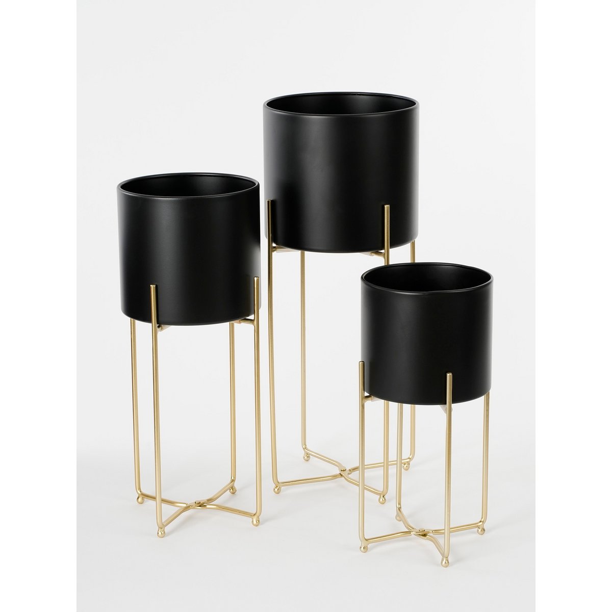 Aries Flower Pot on Stand - Set of 3 - H58 x Ø24 cm - Black