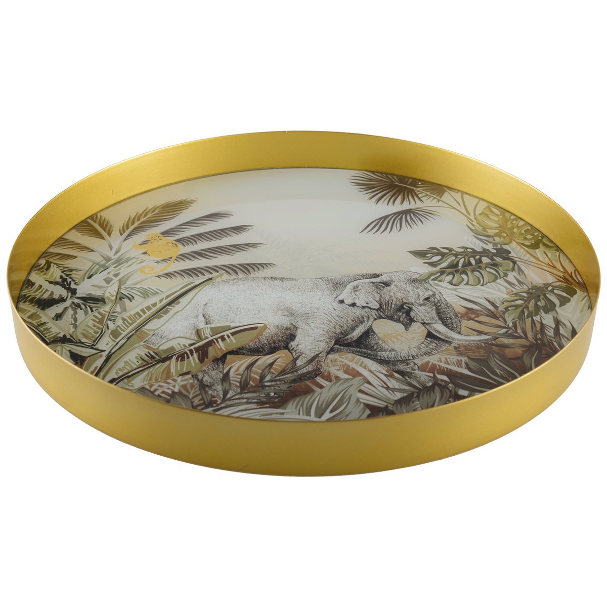 ROUND GOLD TRAY ELEPHANT KENYA