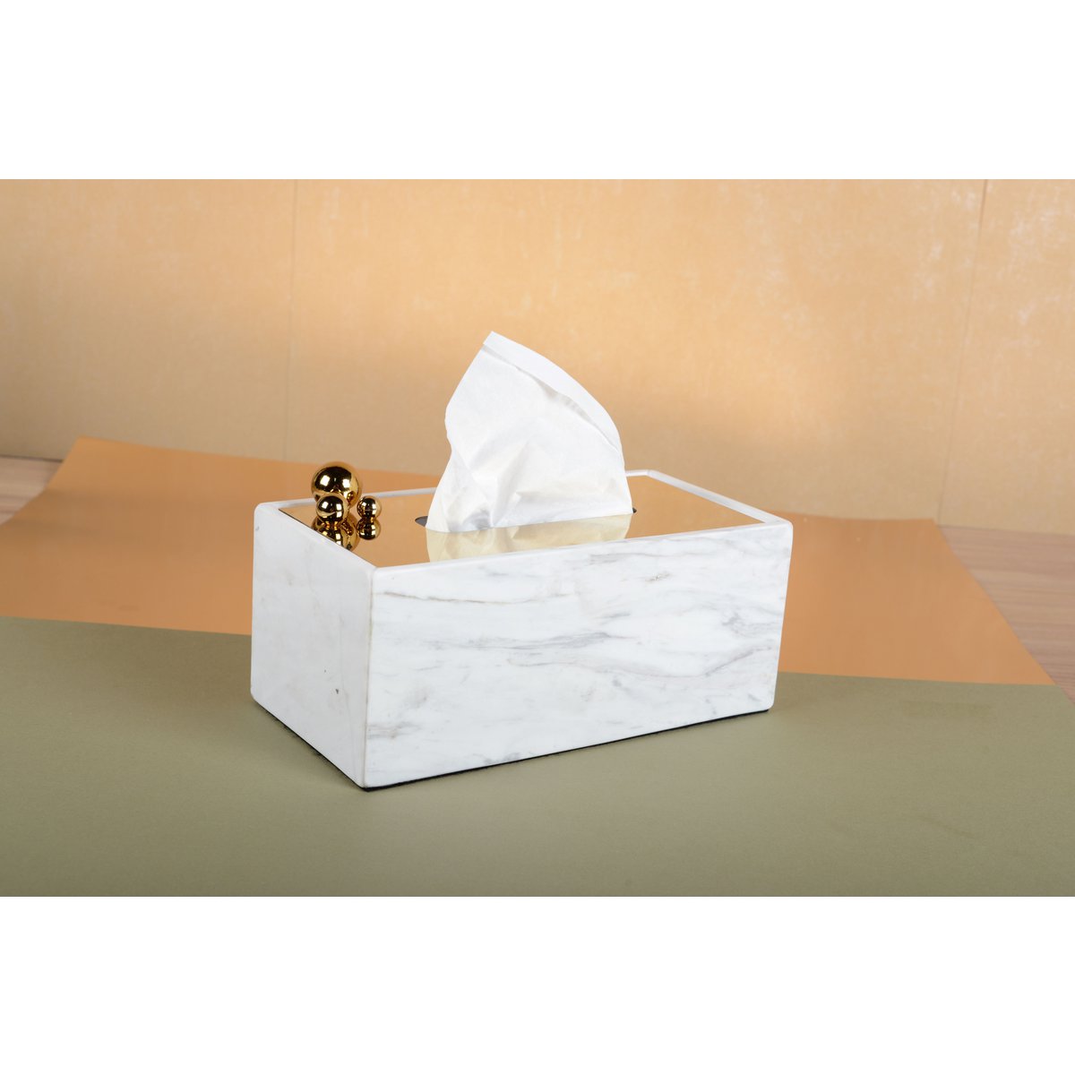 MARBLE TISSUE BOX GOLD LID 24X12X12CM