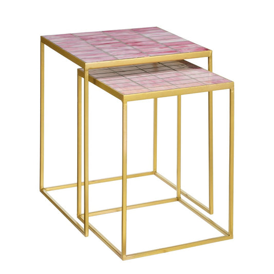 Outdoor side table - Set of 2 - L38 x W38 x H48 cm - Metal - Pink