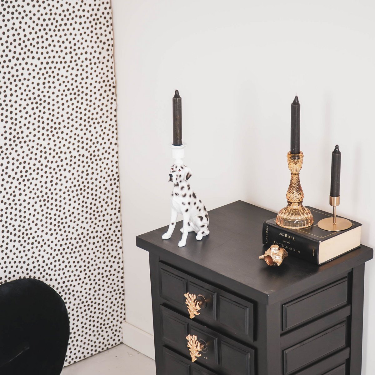 Candle holder - Dalmatian - Polyresin-Black/White -12x8x24cm