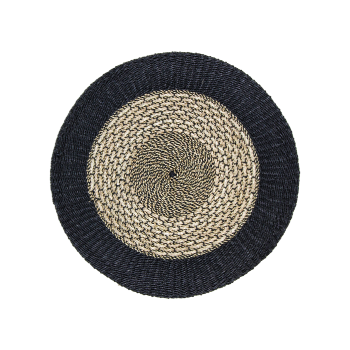 Vloerkleed - ø120 cm - raffia/zeegras - naturel/zwart