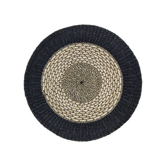 Vloerkleed - ø120 cm - raffia/zeegras - naturel/zwart