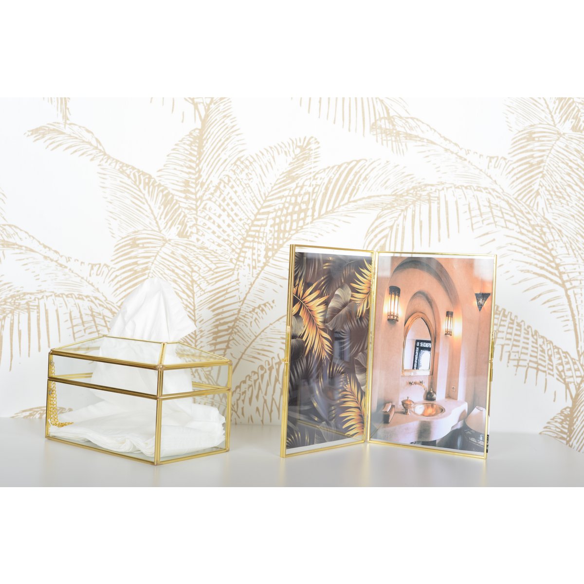 TISSUE BOX SQUARE TRANSPARENT GOLD EDGE 23X13X13CM