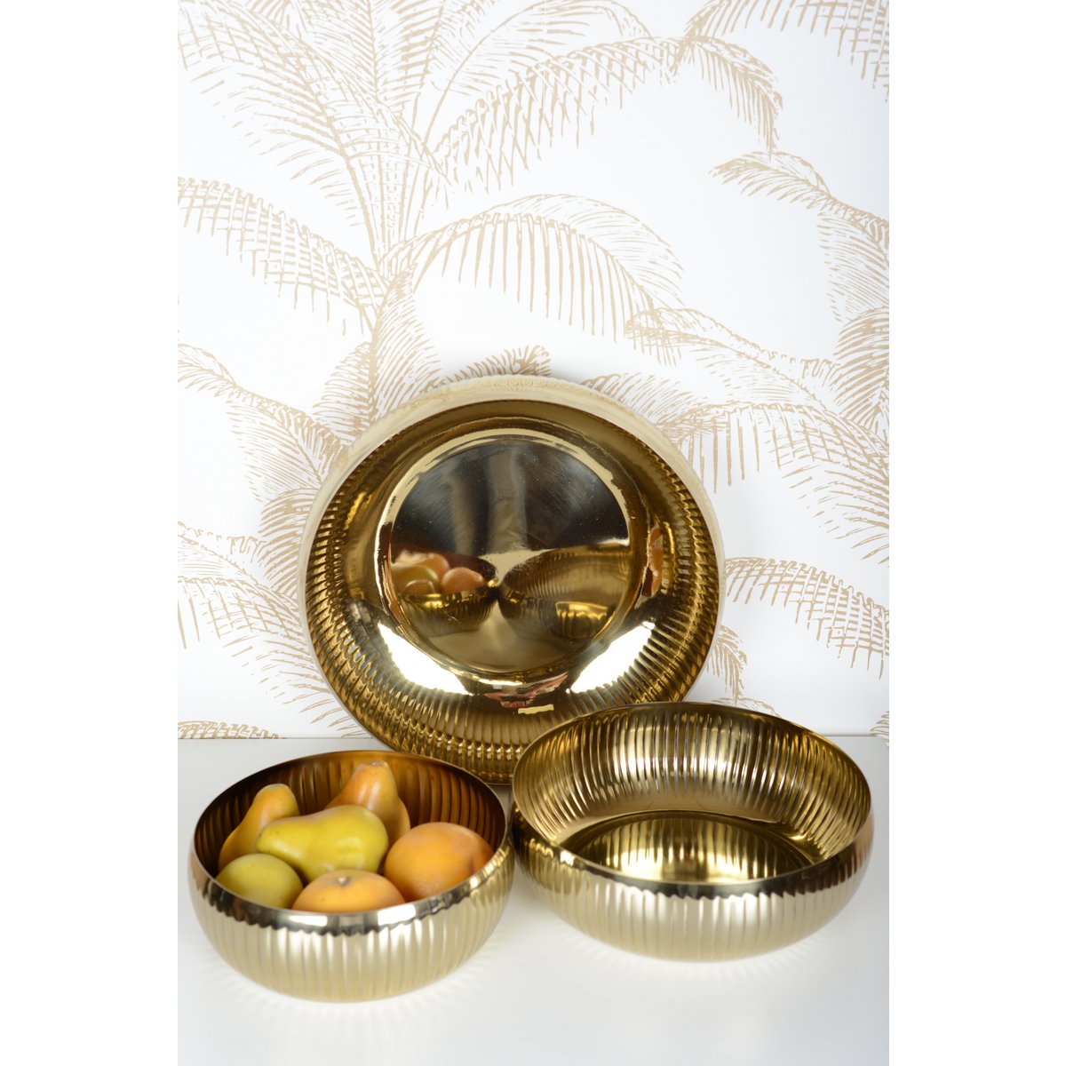 GOLDEN FRUIT BOWL WITH RIBBED PATTERN 24CM