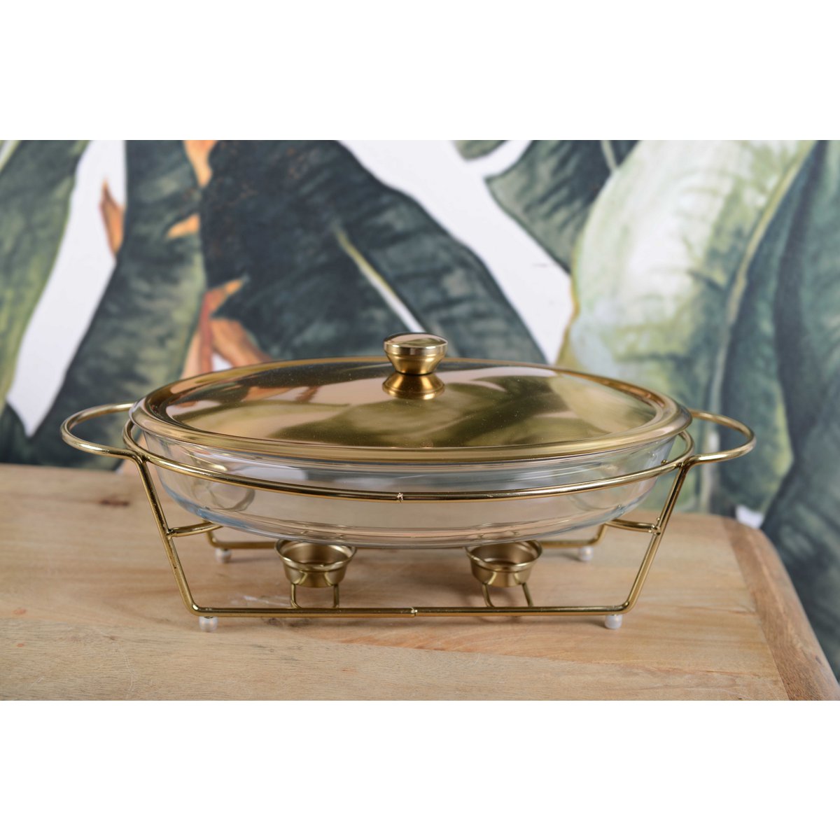 GOLD METAL OVAL DISH HOLDER 2 CANDLES - 3L