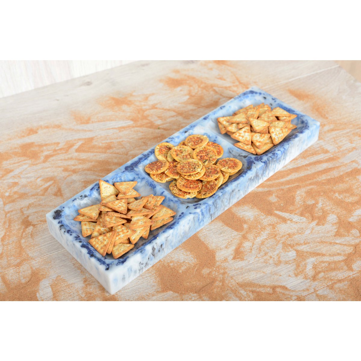 APPETIZER PLATE 3 COMPARTMENTS / CAKE DISH RESIN CLOUD BLUE