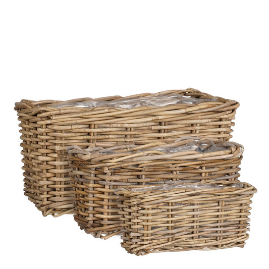 Marcia Plantenmand voor Buiten - Set van 3 - L40 x B23 x H20 cm - Rotan - Grijs