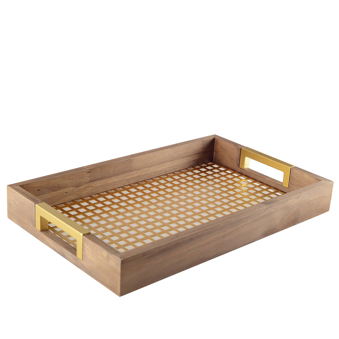 HOUTEN DIENBLAD MET GOUDEN HANDVATTEN 40X25X5CM