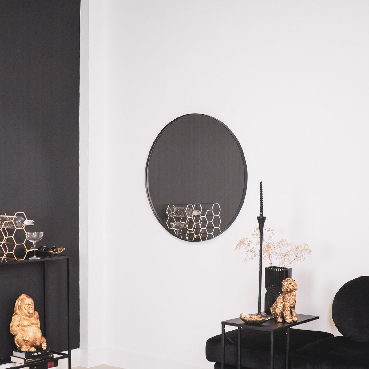 HV Round Mirror Metal - Black - 80cm