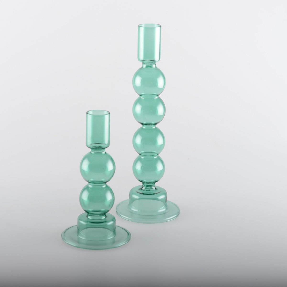 GREEN BUBBLE CANDLE HOLDERS - SET OF 2