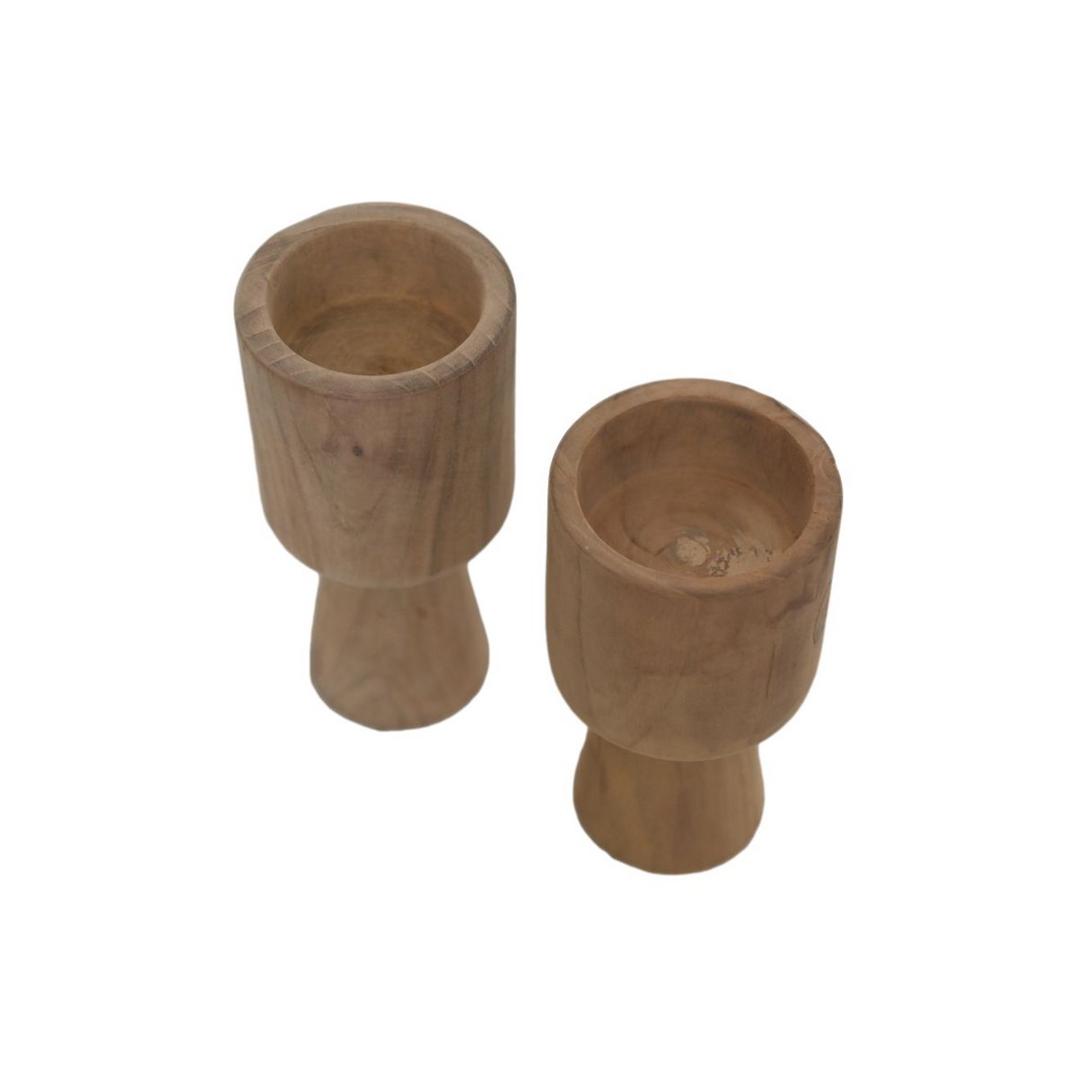 Round Candlestick Set of 2 - ø8x8x15/ø8x8x17 - Natural - Teak