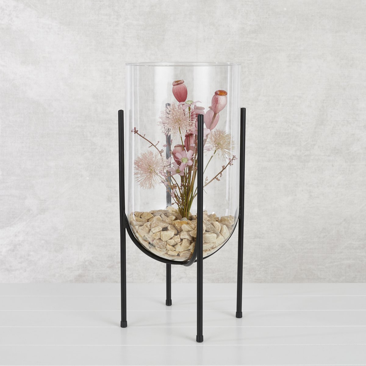 Jamey Vase on Stand - H50 x Ø24 cm - Transparent, Black