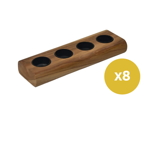 Tea light holder 4 lights - Set of 8 - 10x30x4 - Natural/Black - Teak