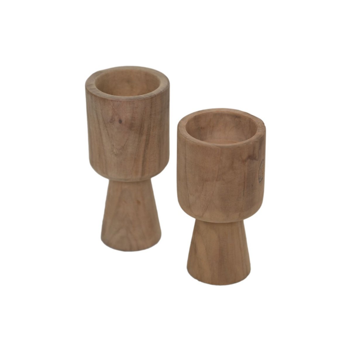 Round Candlestick Set of 2 - ø8x8x15/ø8x8x17 - Natural - Teak