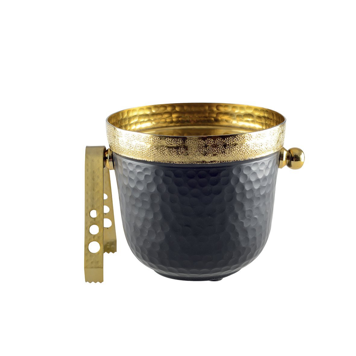 BLACK METAL ICE BUCKET GOLD EDGE WITH CLAMP