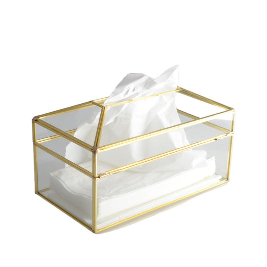 TRANSPARENT RECTANGULAR TISSUEBOX GOLD EDGE 19X11X10CM