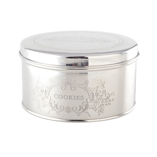 COOKIE BOX ROUND SILVER 17X17X9CM