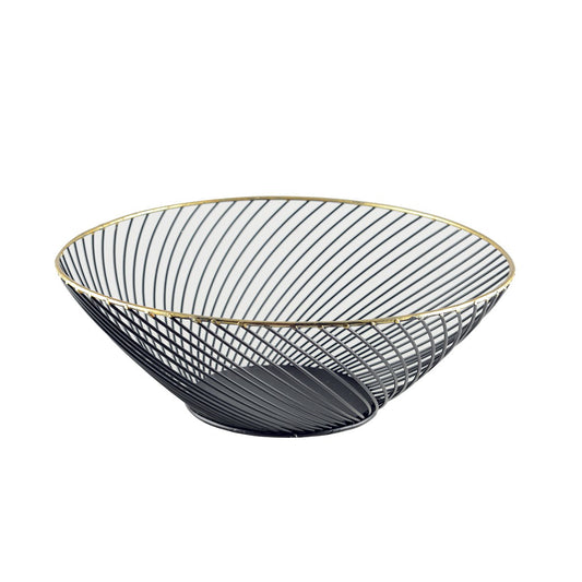 BLACK BREAD BASKET WITH GOLD RIM