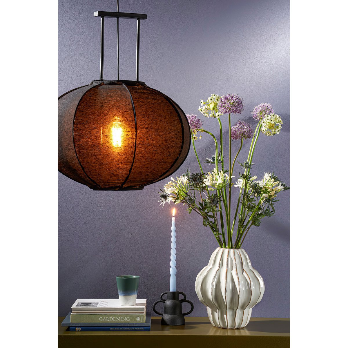 Pego Hanging Lamp - H55 x Ø50 cm - Linen - Black