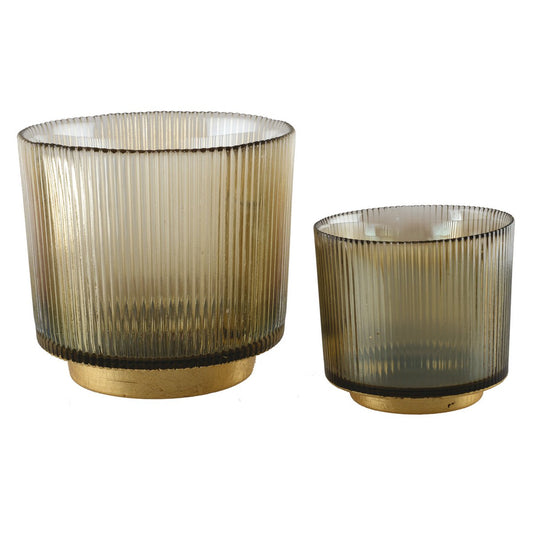 SMOKED RIBBED TEA LIGHT H14 CM