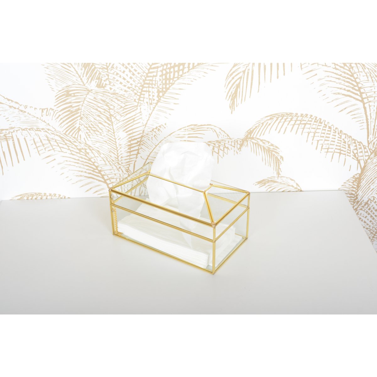 TRANSPARENT RECTANGULAR TISSUEBOX GOLD EDGE 19X11X10CM