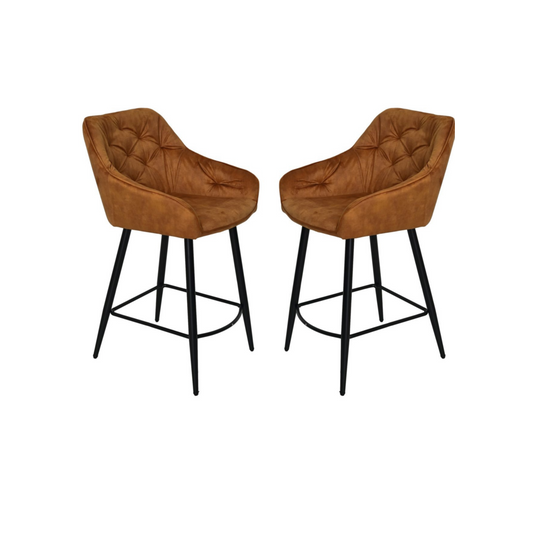 Bar chair Liverpool - Set of 2 - 56x61x97 - Yellow/Black - Velvet/metal