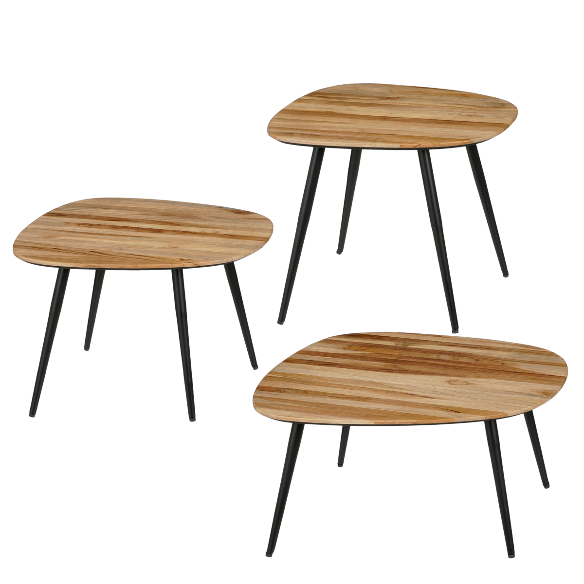 Jailey Side Table - Set of 3 - L62 x W52 x H34 cm - Recycled Wood - Brown