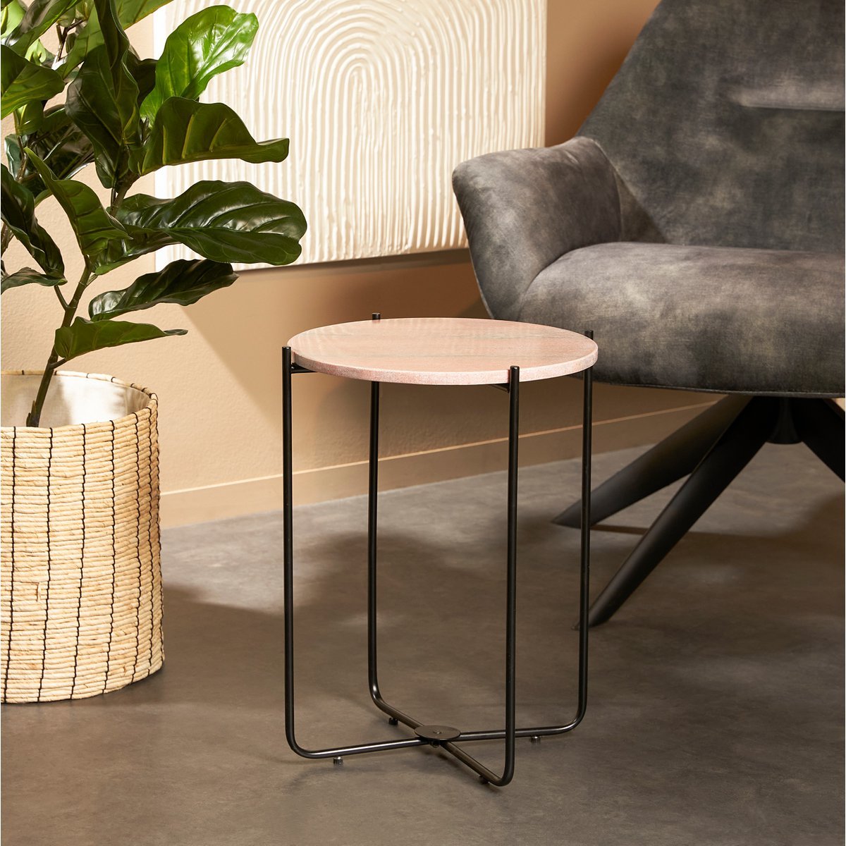 Armando Side table - H45 x Ø36 cm - Marble - Pink