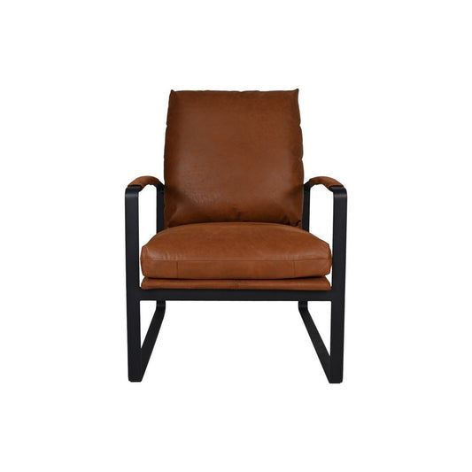 HSM Collection-Fauteuil Miami-95x65x95-Cognac/Zwart-Leder/Metaal