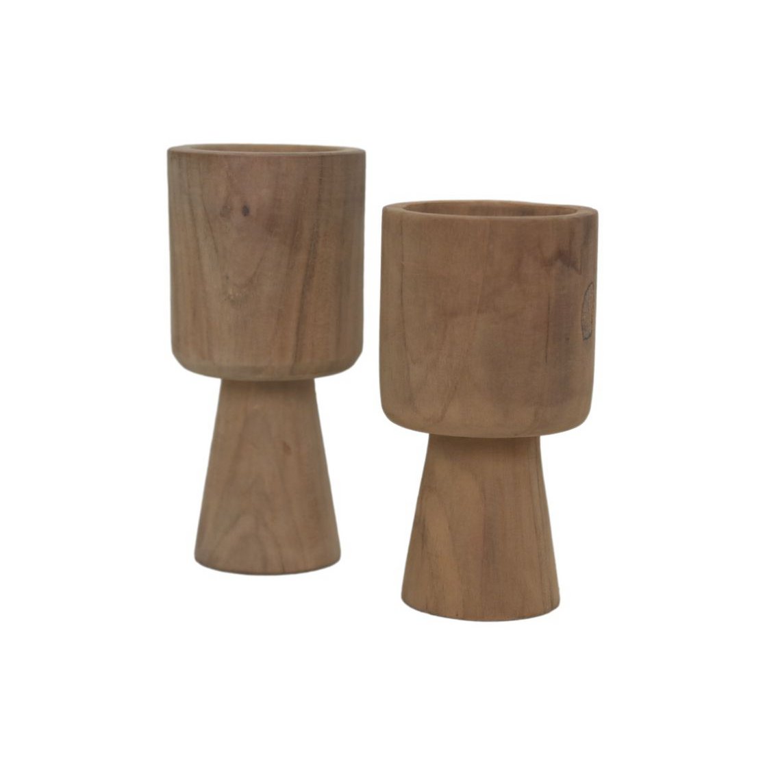 Round Candlestick Set of 2 - ø8x8x15/ø8x8x17 - Natural - Teak